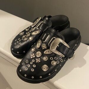 Black Studded Clogs with Silver Accents